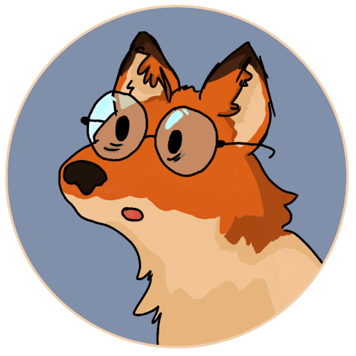 A drawing of a confused looking fox in round glasses